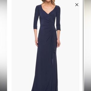 La Femme Elegant Navy Blue Dress